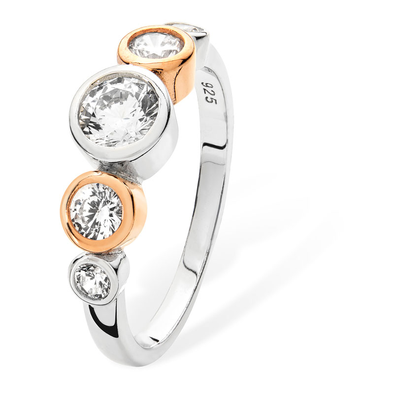 Two Tone Five CZ Ring