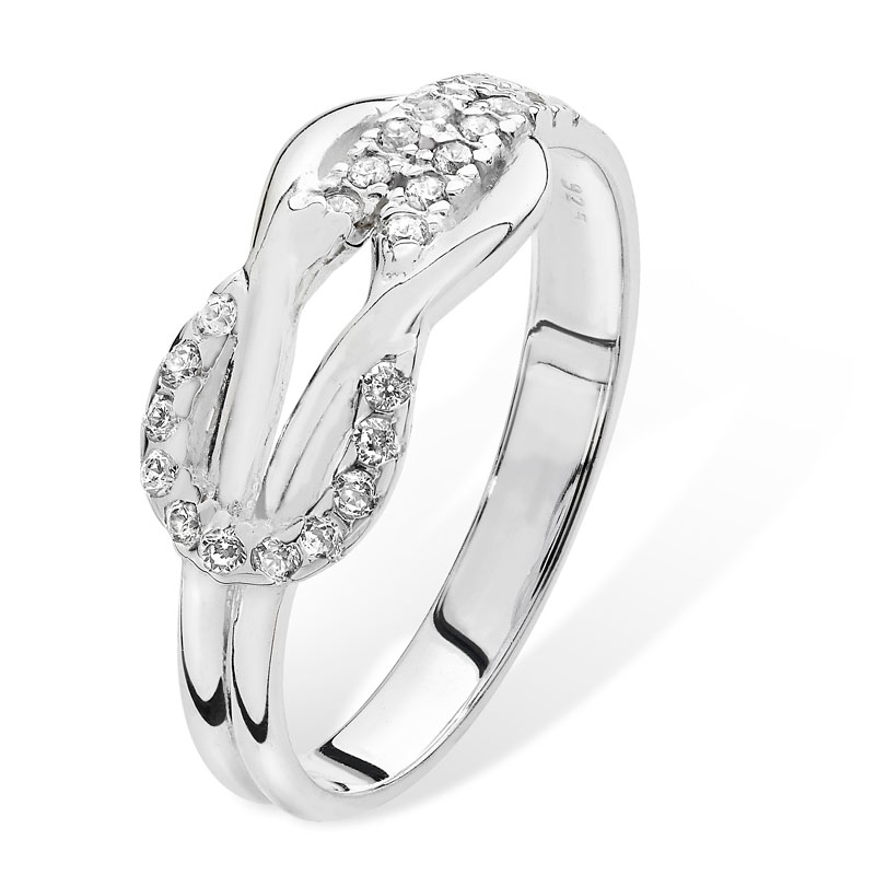 Silver Interlink CZ Ring