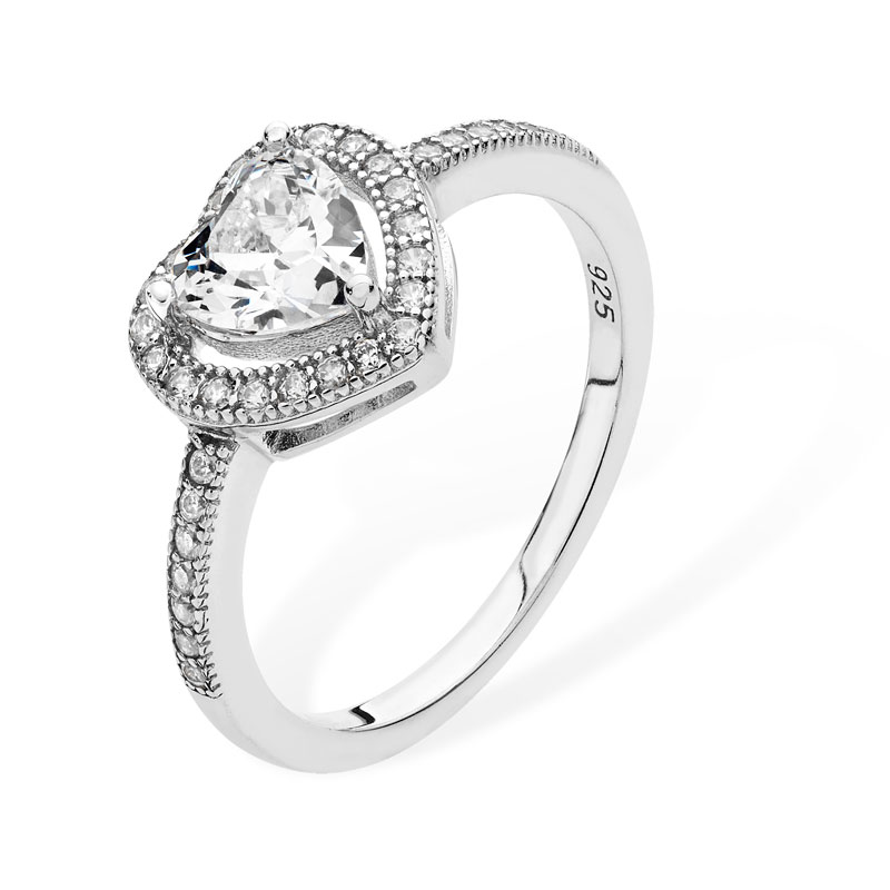 Silver CZ Heart Ring