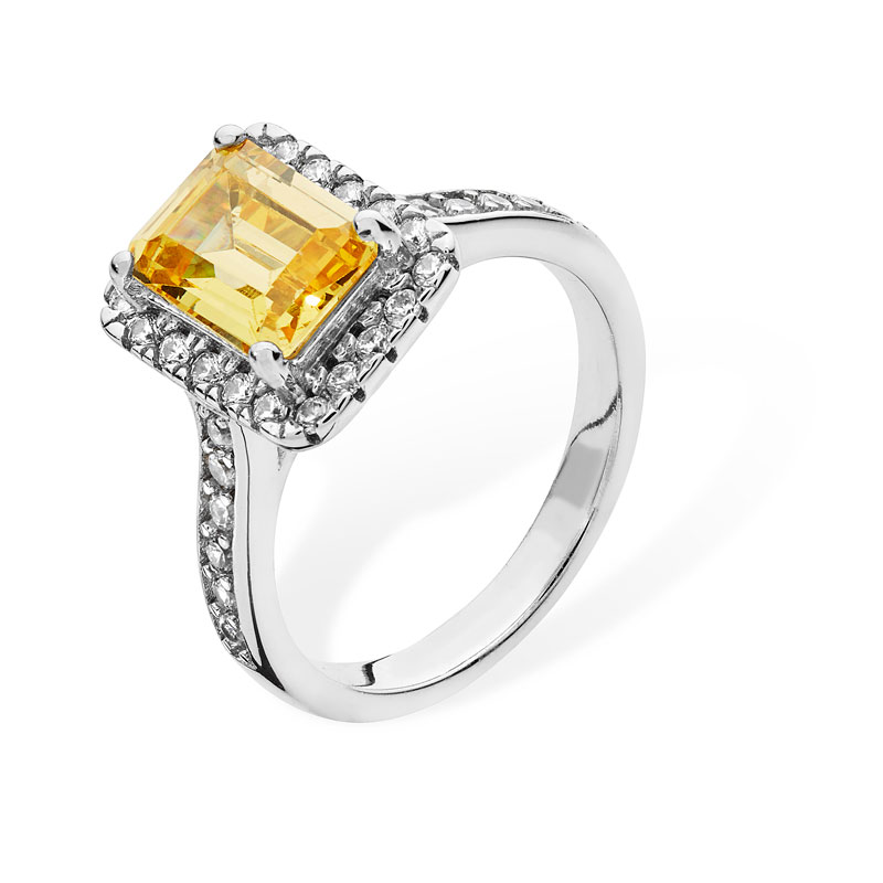 Square Yellow CZ Ring