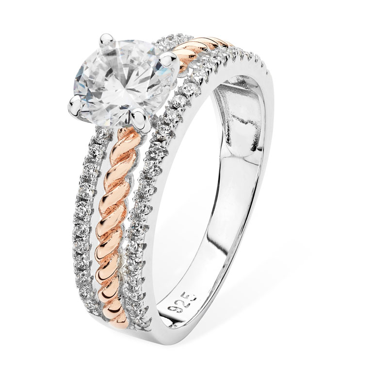 Three Tier Two Tone CZ Ring