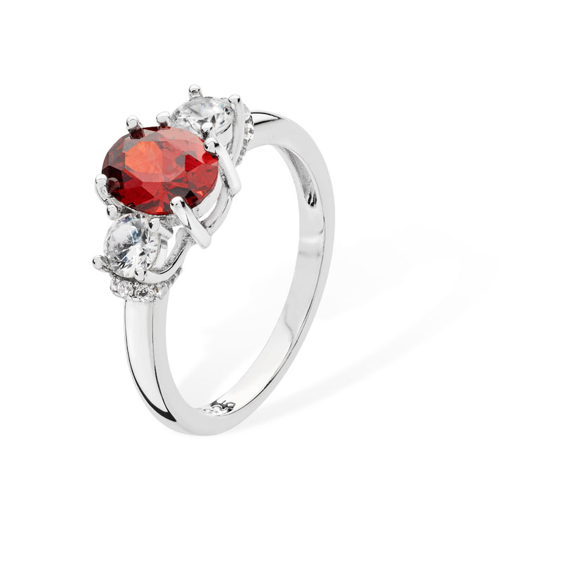CZ Ring with Garnet Centre Stone
