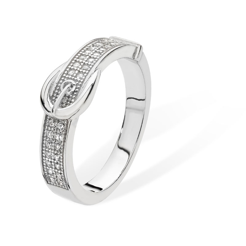 Silver CZ Buckle Ring