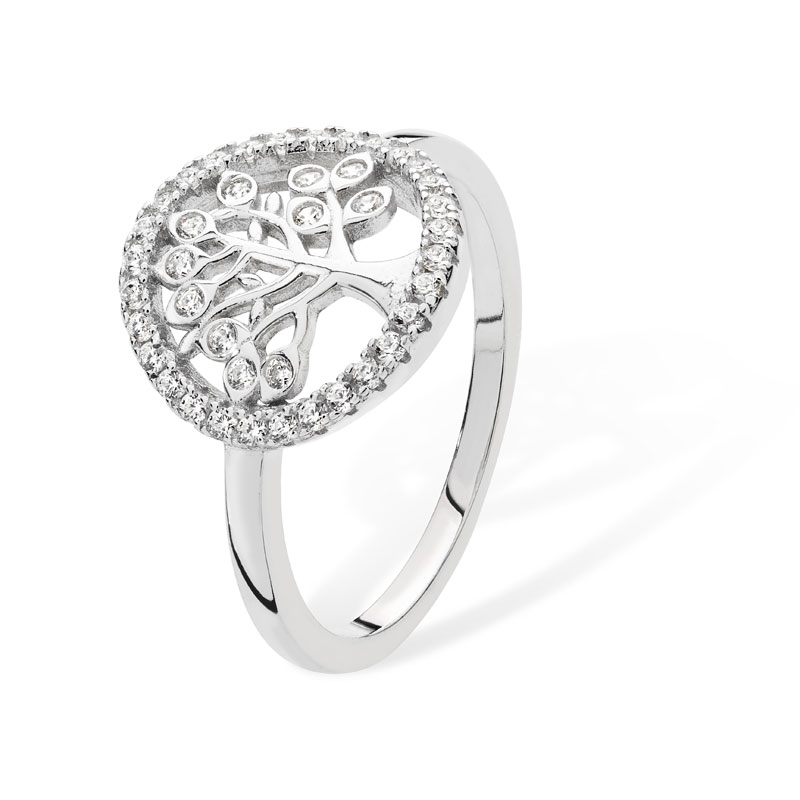 Silver CZ Tree Of Life Ring