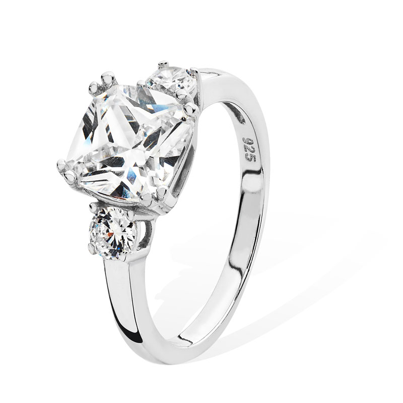 Silver Three Stone CZ Ring