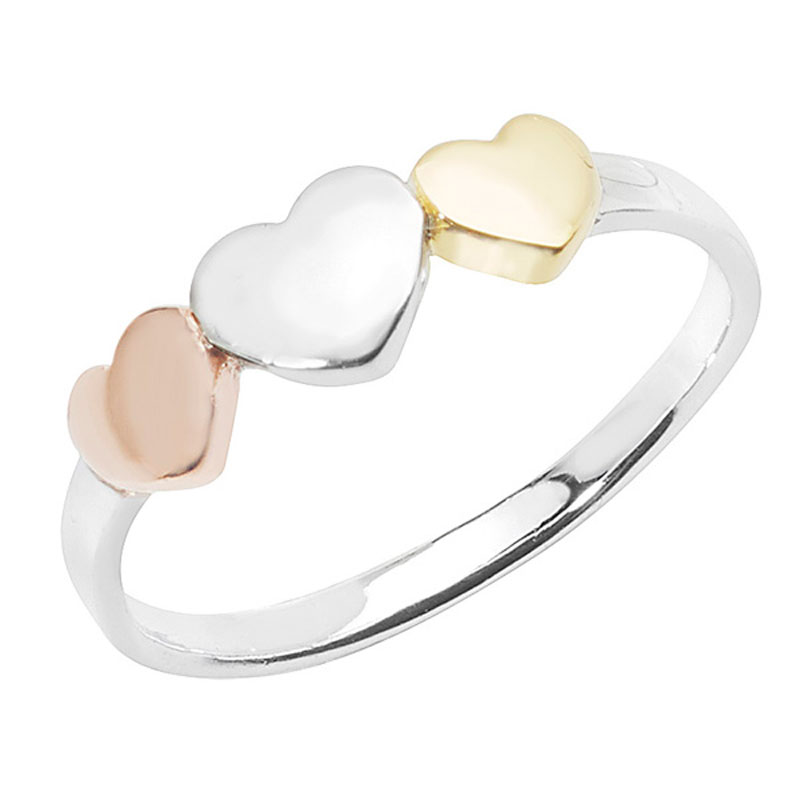 Three Tone Hearts Ring