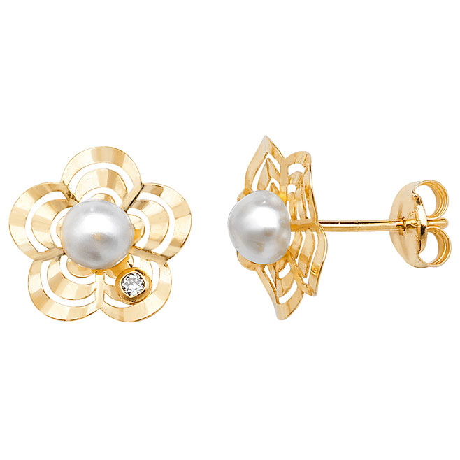 9ct Flower Pearl Earring