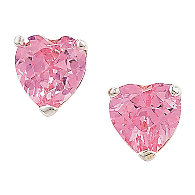CZ Pink Heart Stud Earrings