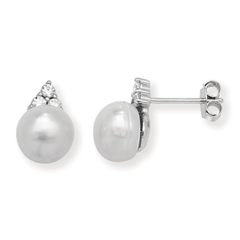 Three CZ and Pearl Earrings