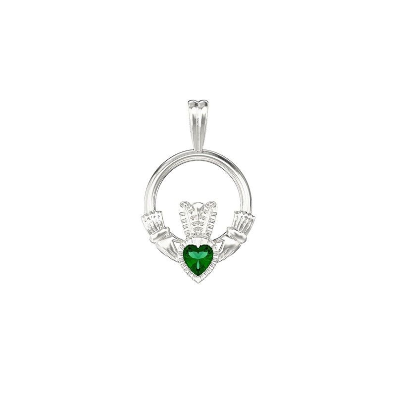Claddagh Pendant With Green CZ Set