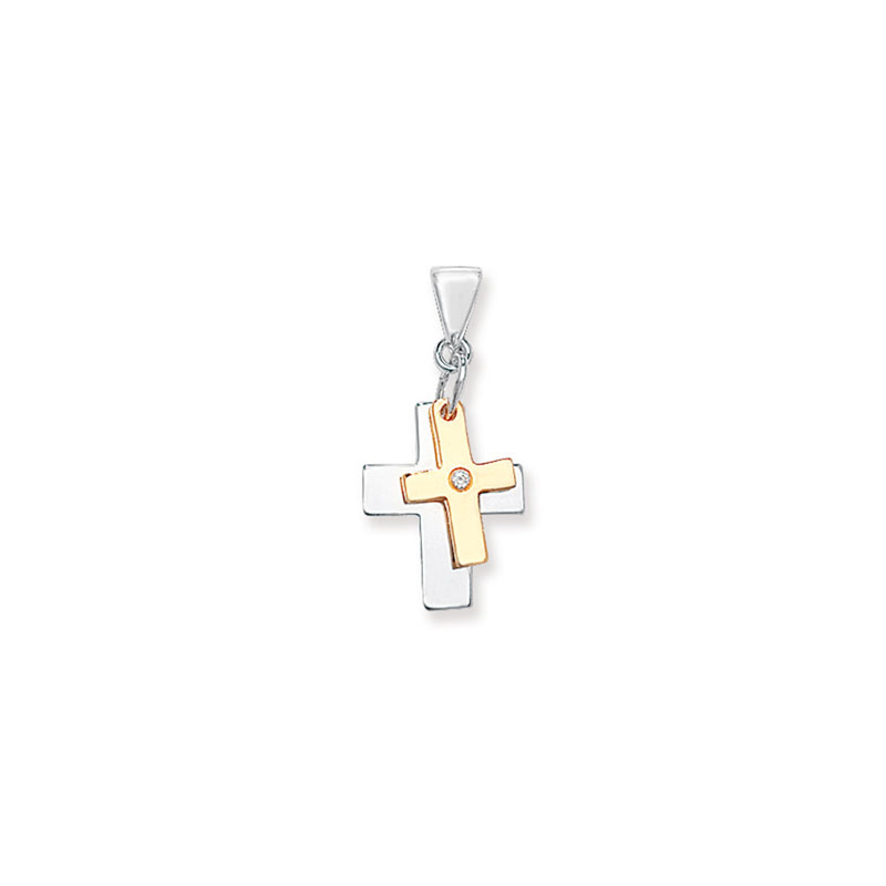 Gold Plated Double Cross Pendant Set