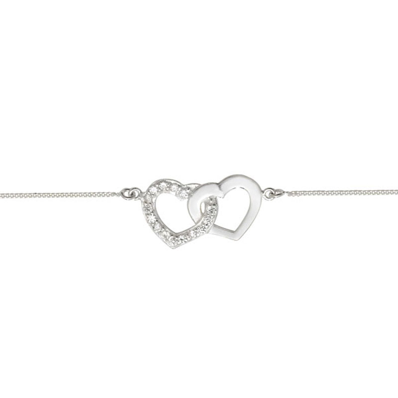 Silver CZ Interlinked Heart Bracelet