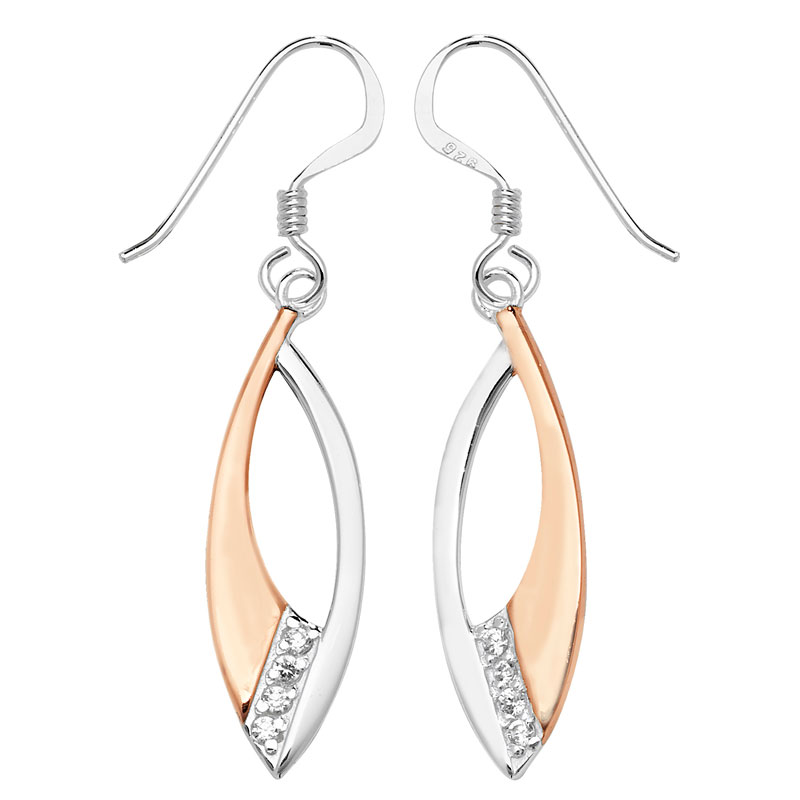 Two Tone CZ Drop Earrings with fish hook