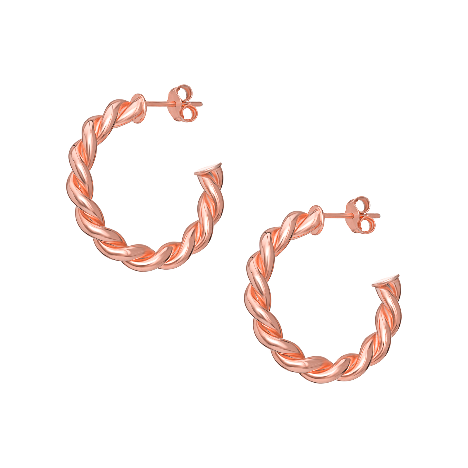 S/S Rose Gold Plated Twist Hoop Earrings