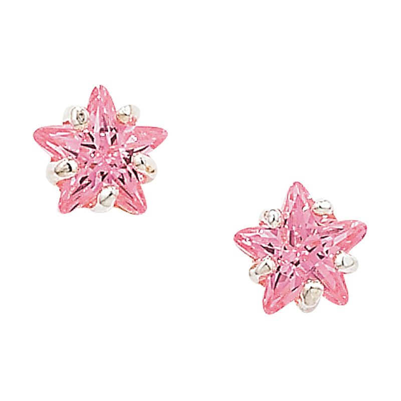 Pink Star CZ Earrings 5x5mm