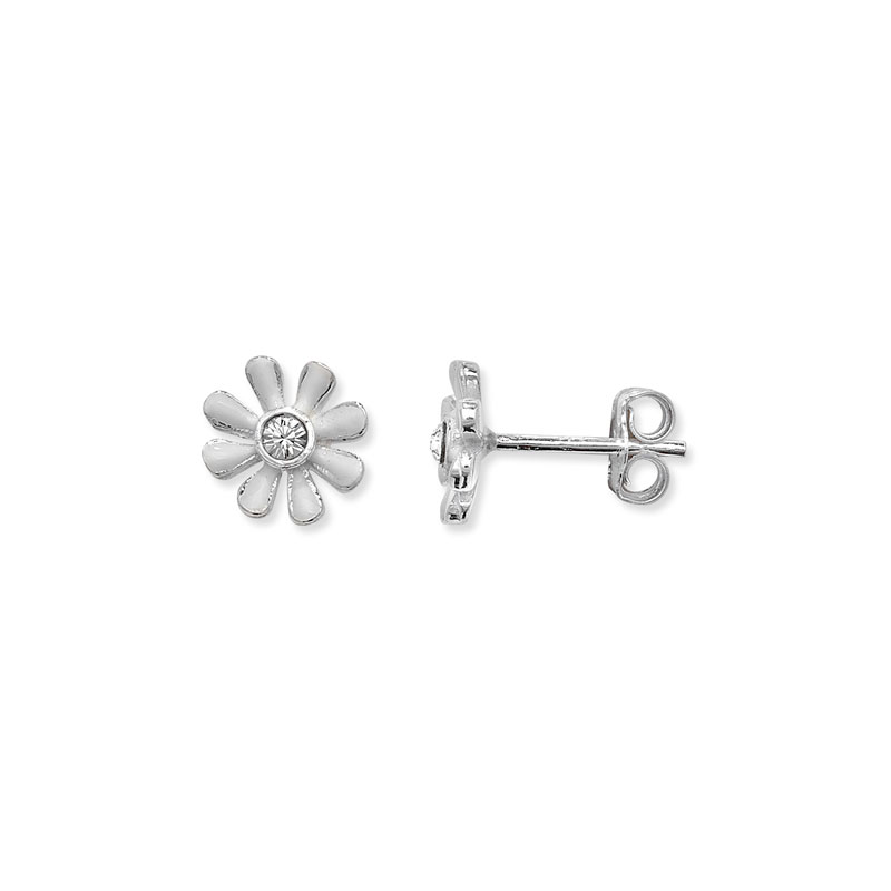 CZ Detail Flower Stud Earrings