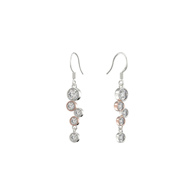 Two Tone Drop Earrings with CZ Detail and fish hook