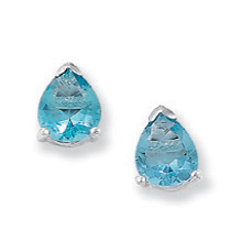 Pear Drop Blue CZ Stud Earrings