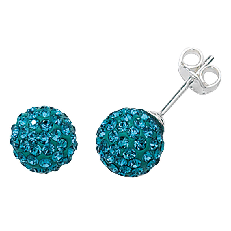 Turquoise Crystal Ball Stud Earrings