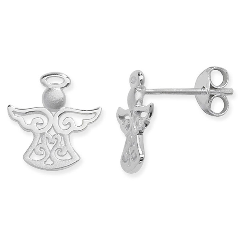 Polished and Matt Finished Angel Silver Stud Earrings
