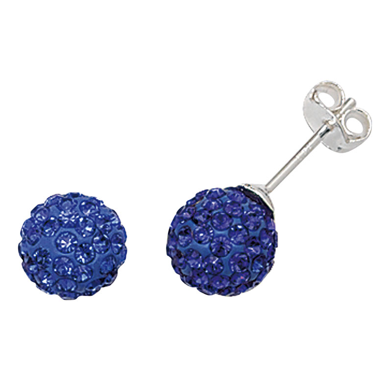 8mm Blue Crystal Ball Stud Earrings