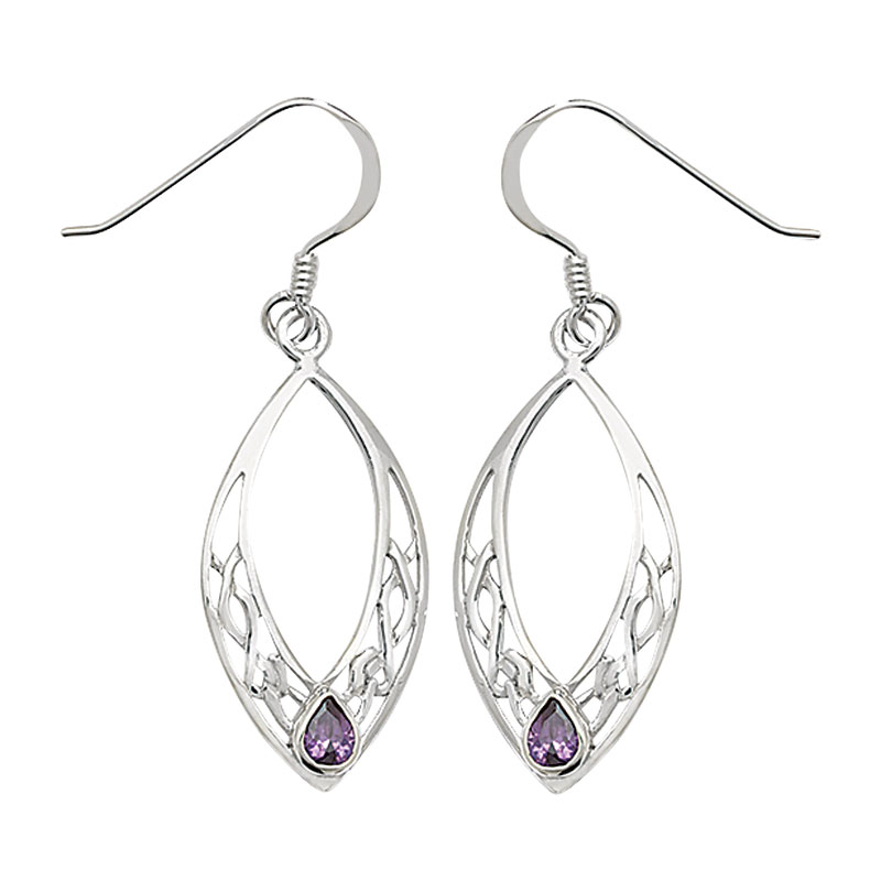 Purple CZ Celtic Drop Earrings