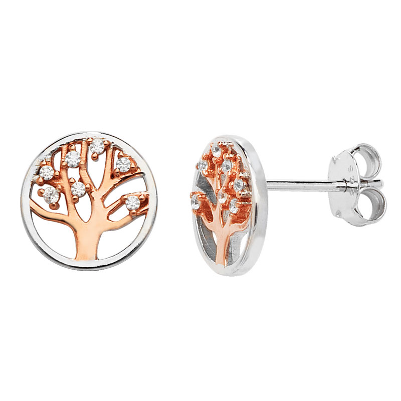 Rose Gold Tree of life Stud Earrings