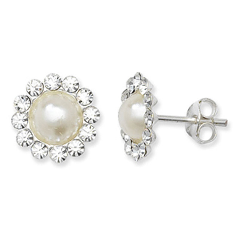 CZ Pearl Flower Style Stud Earrings