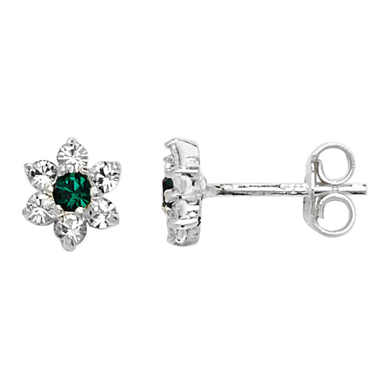 CZ Emerald Flower Stud Earrings