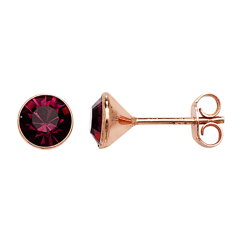 Rose Gold Plated Stud with dark amethyst Earrings