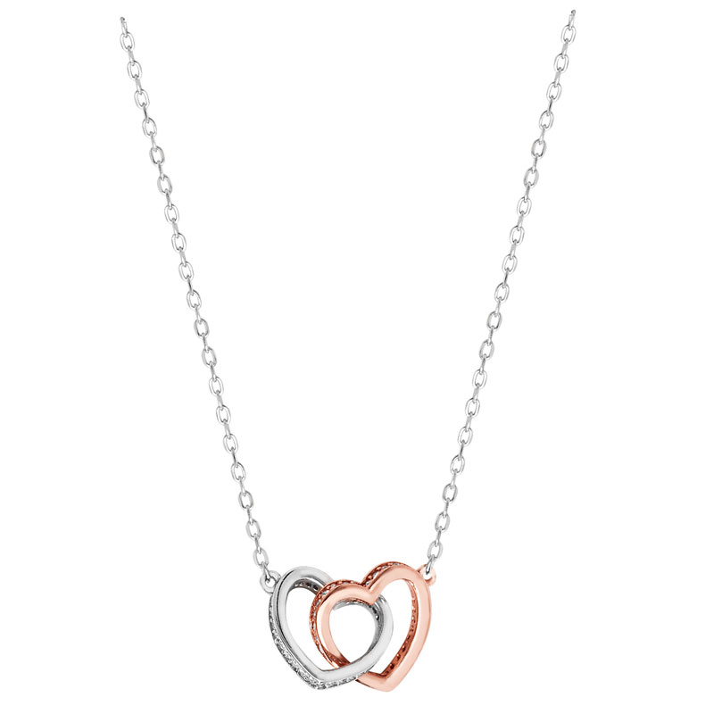 CZ Two Tone Double Heart Necklace