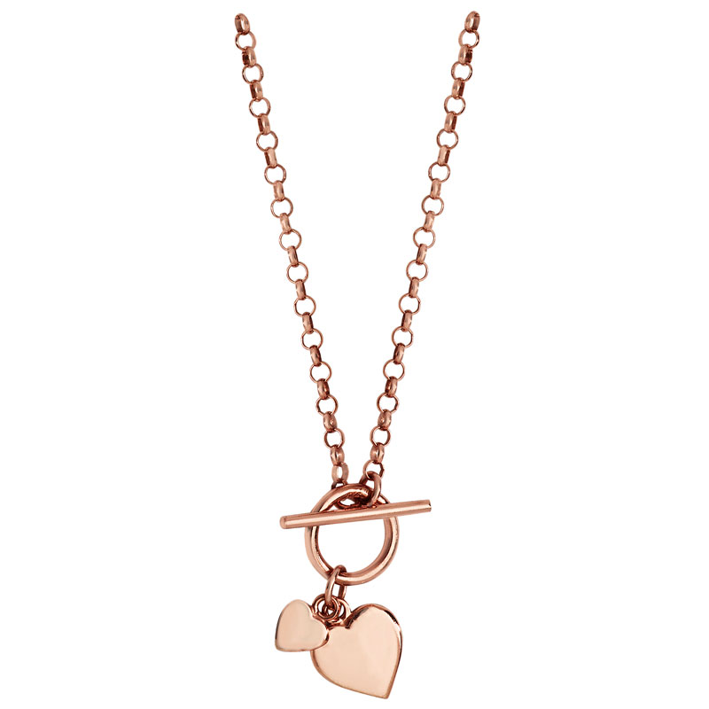 Rose Gold T-bar Hearts Necklace