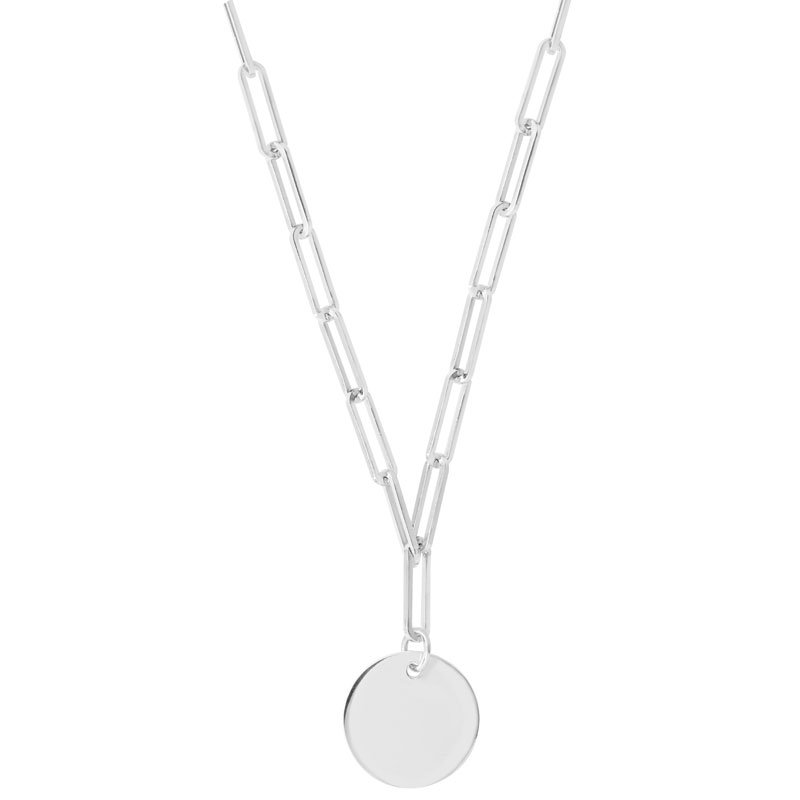 Silver Open Link Circle Disc Necklace