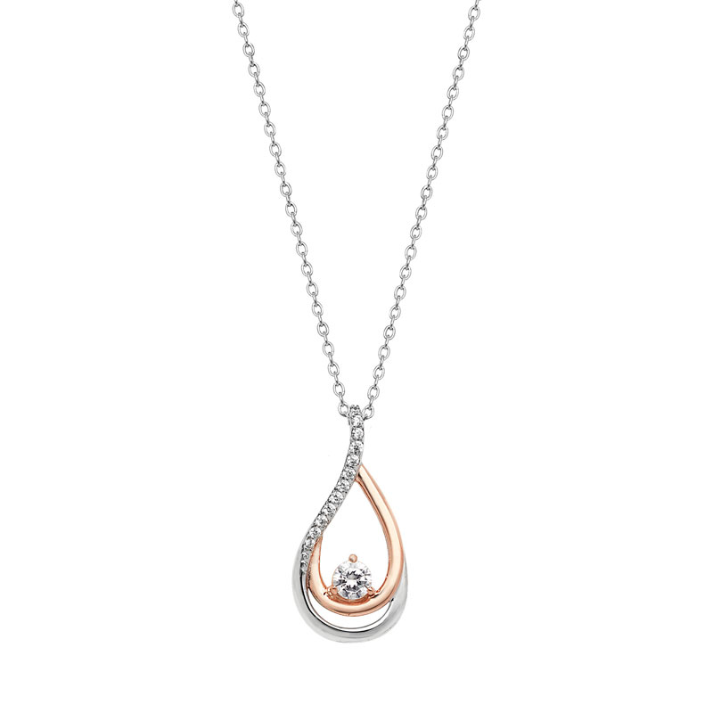 Two Tone CZ Pear Drop Necklace