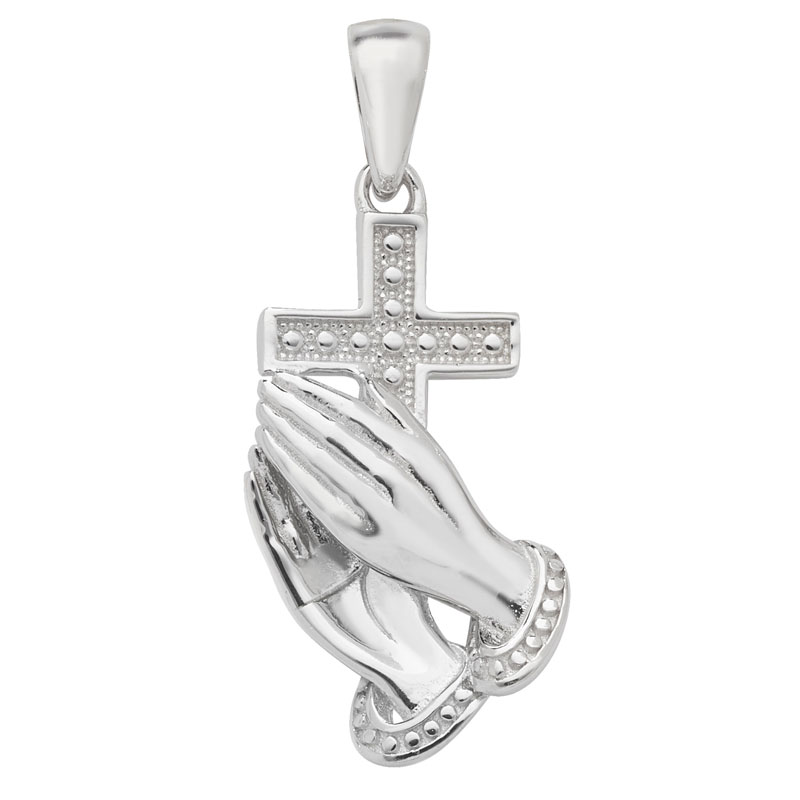 Silver Cross With Praying Hands