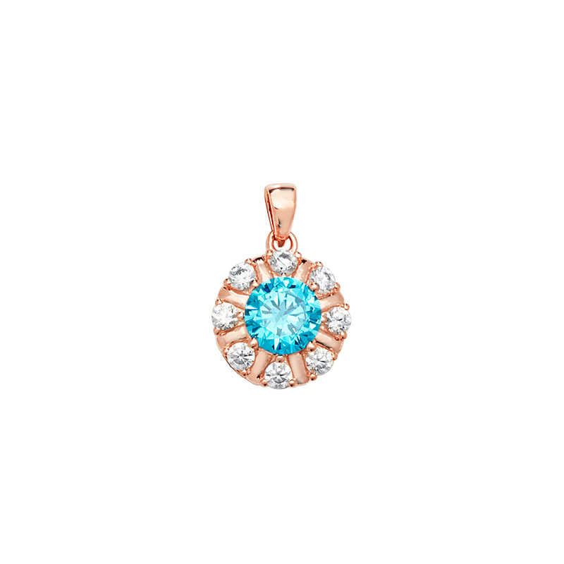 Rose Gold Pendant with Blue CZ