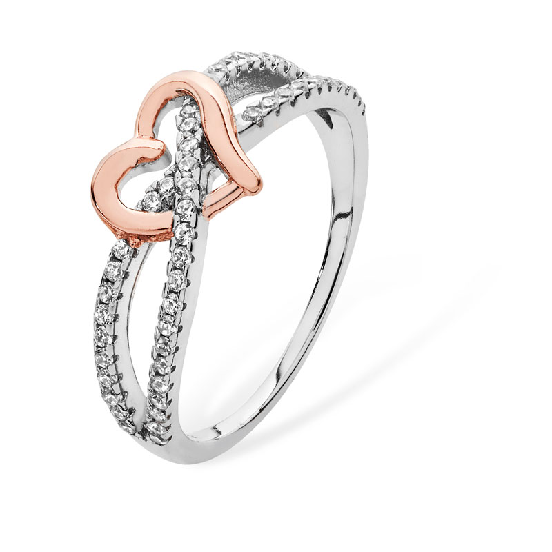 Two Tone Interlink Heart Ring